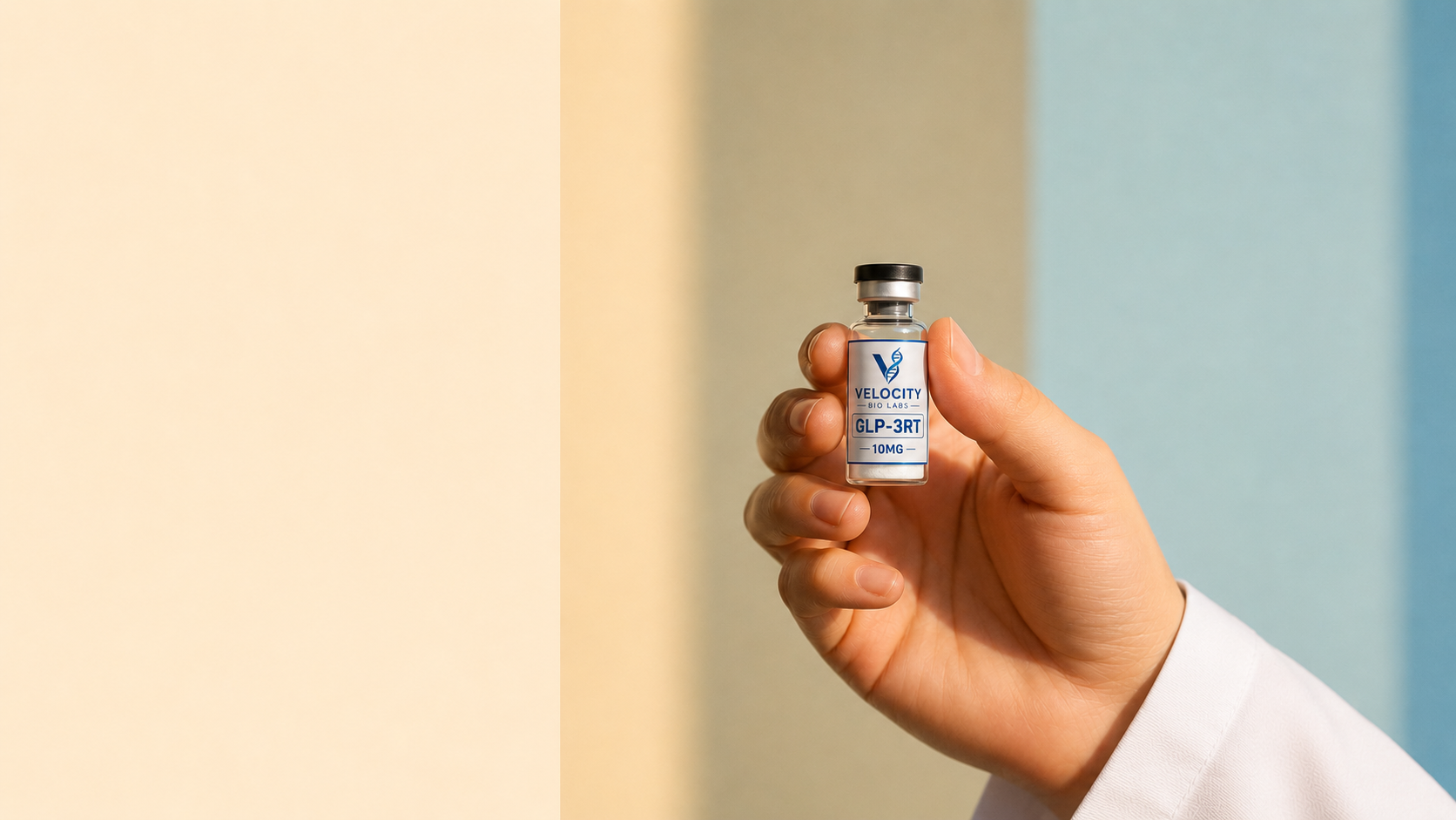 Researcher inspecting a peptide vial